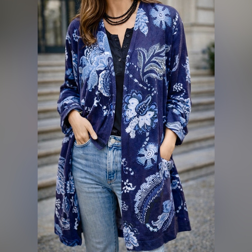 CHICOS SPUN RAYON OPEN FRONT FLORAL CARDIGAN CHICOS SIZE 4 XXL